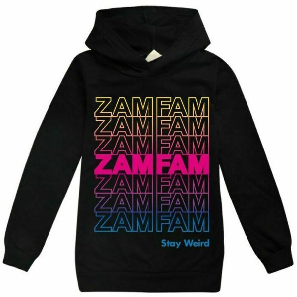 Zamfam Print -huppari Lasten casual pitkähihainen hupullinen villapaita poikien tyttöjen casual topit Black 13-14Years