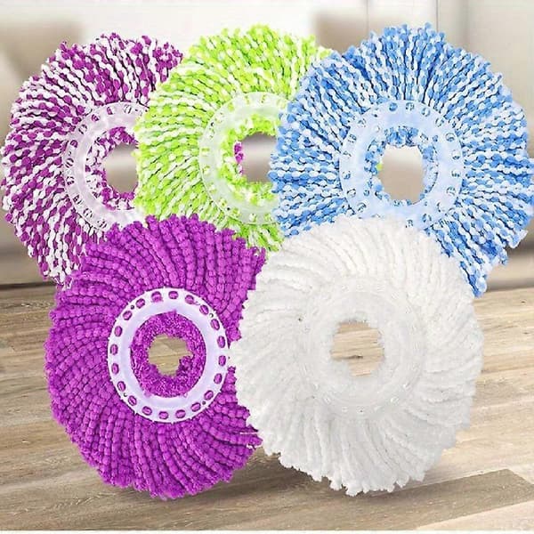 Nye modeller 5 stk, Spin Mop Hode, Erstatningsmoppehode for Spin Mopp, Vaskbar Slitesterk Moppehodepåfylling, Våt- og Tørrengjøring, Støvfjerning Moppehode, Enkel