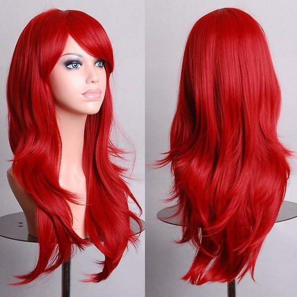 Anime Cosplay pitkä aaltoileva peruukki rekvisiitta Fancy Dress Synteettiset hiukset täynnä peruukit Red