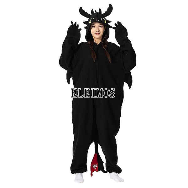 Sarjakuva Toothless Onesie Pyjamat Aikuiset Naiset Miehet Eläimet Pyjamat Kotivaatteet Halloween Cosplay Juhlasuvut BLACK S Fit 145-158cm