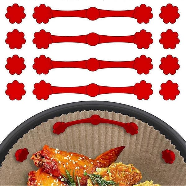 4 SET Air Fryer Magneter för Bakplåtspapper, Air Fryer Liner Magnet Silikonspänne för att hålla ner låsfoder Red