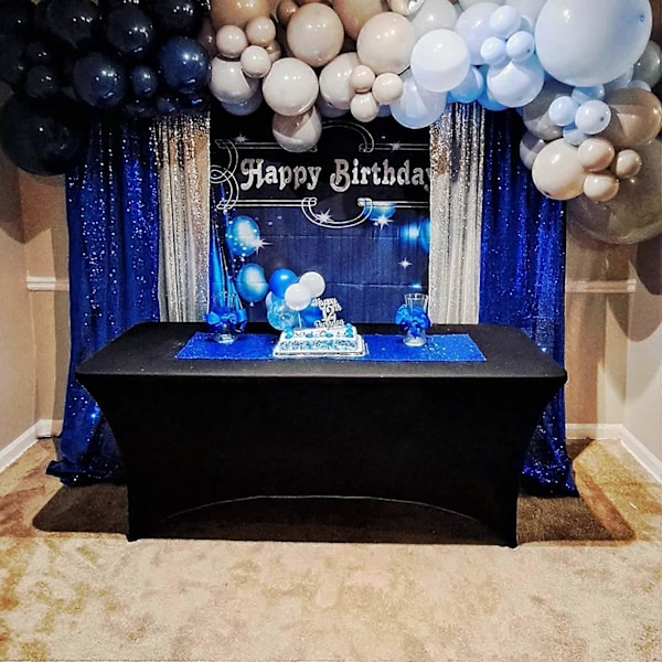7x5 Gratulerer med dagen Bakgrunn Blå Svart Stjernefylt Gardin Fotobakgrunn Blå Ballon Stjernefylte Stjerner Kvinner Voksen Baby Barn Mann Gutt Bursdag
