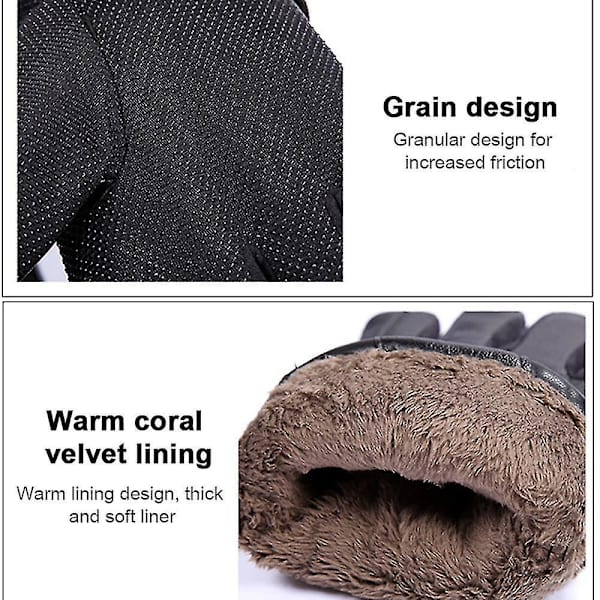 Hiihto Nahkahanskat Miesten Talvi Kosketusnäyttö Plus Velvet Paksu Ajo Moottoripyörä Käsineet Brown Shape1