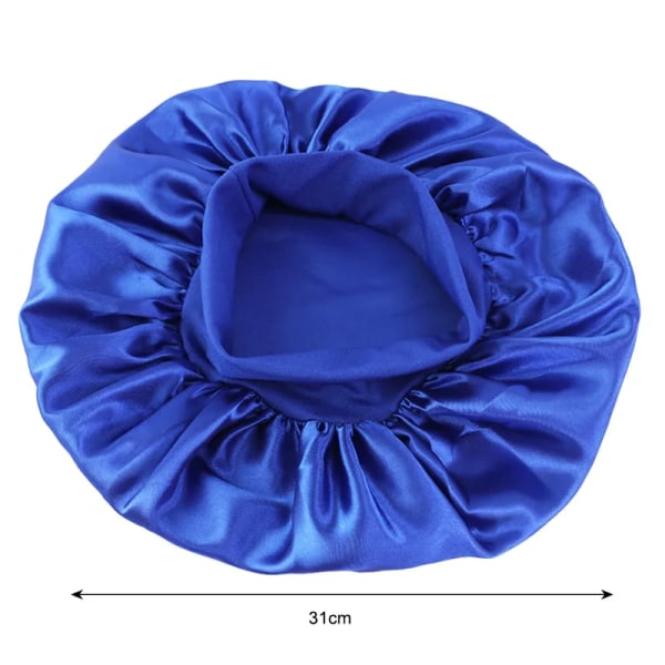 Ny sateng, solid bredbremmet sovehatt for kvinner Unisex-hodeinnpakning Elastisk båndhette Hårpleie Nattlue med panser Blue