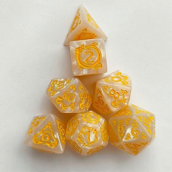 7 stk DND-terninger 7 stk/sett dragemønster polyedriske terninger rollespill D&D TRPG brettspillterninger som gaveunderholdningstilbehør vit
