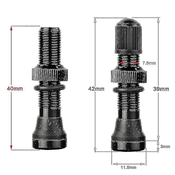 2 stk Cykel Schrader A/v Ventiler 40mm Til Mtb Tubeless Fælge, Sort