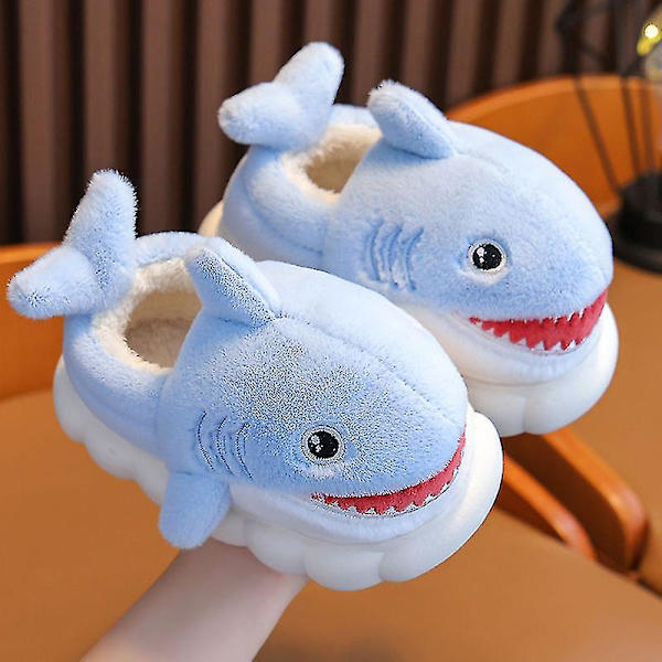 Shark Slippers Sklisikker innendørs bomullspolstrede sko Myke vinter bomullspolstrede sko jenter og gutter bomullspolstrede sko Ny stil som en gave til barnet Sky Blue 26-27