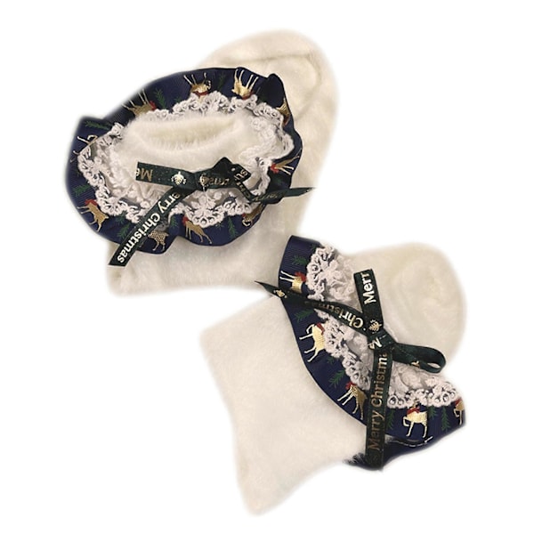 Japansk Stil Kvinnor Flickor Fluffiga Korta Ankelstrumpor Julbokstäver Bandrosett Volangspets Topp Patchwork Lolita Kawaii Luddiga Varma Strumpor