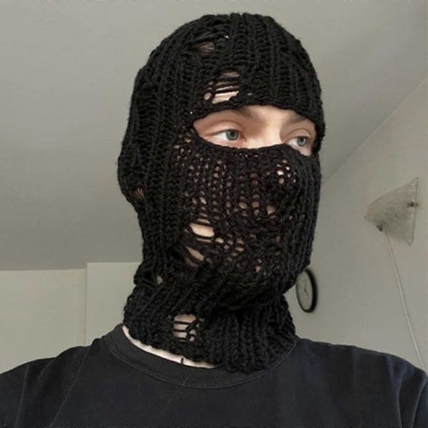 Sjov Spøgelse Balaclava Herre Kostume Hatte Halloween Gave Varm Blød Bucket Hat Halloween Gave Varm Blød Balaclava Hat hul spiral sort