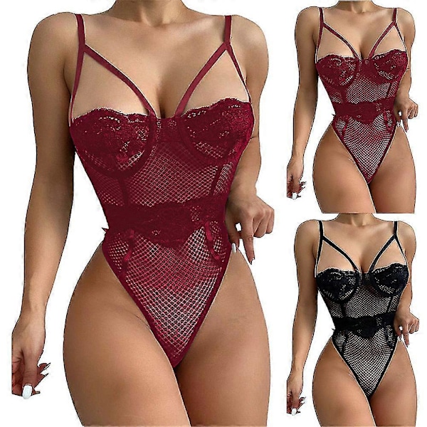 Dameundertøy Blonde Mesh Hul Bodysuit Justerbar Stropp Undertøy