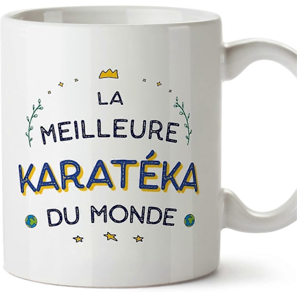 Karate Master Nainen Muki ranskaksi Meilleur du Monde Hauska Lahja Kollegoille Keraaminen 330ml Muki