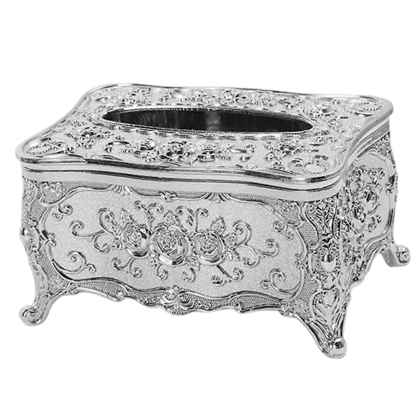 Elegant Tissue Box Omslag Rektangulär Behållare för Bänkskiva Nattduksbord Silver