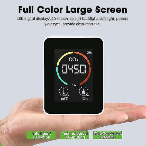 Innendørs CO2-sensor CO2-måler Digital Luftdetektor Intelligent Luftkvalitetsanalysator