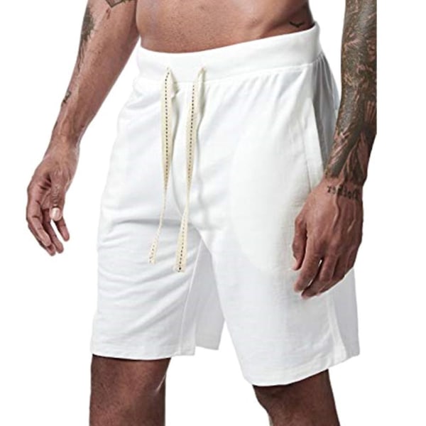 Herr Shorts med dragsko Jogging Sommar Casual Fitness Joggingbyxor Korta träningsbyxor White 2XL