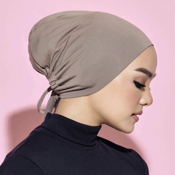 Jersey Pehmeä Modaali Muslimi Turbaani Hattu Sisä Hijab Lippalakit Islamilainen alushuivi Kupu Intialainen Hattu Nainen Päähine Turbante Mujer Greige