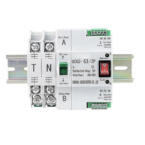 Ats Automatisk Omkopplare för Dubbel Strömförsörjning Avbrottsfri Ström 2p 63a Ac230v 35mm Skena Installation T