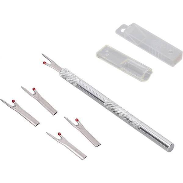 Sprettekniv, 5-delt metall spretteknivsett med erstatningsblad, aluminiumslegeringshåndtak, sømåpner for sying