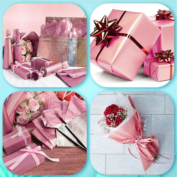 Roséguldfärgat presentpapper, 100 ark metalliskt presentpapper, används för bröllop, födelsedagsfester, babyshowers, pyssel, DIY, jul