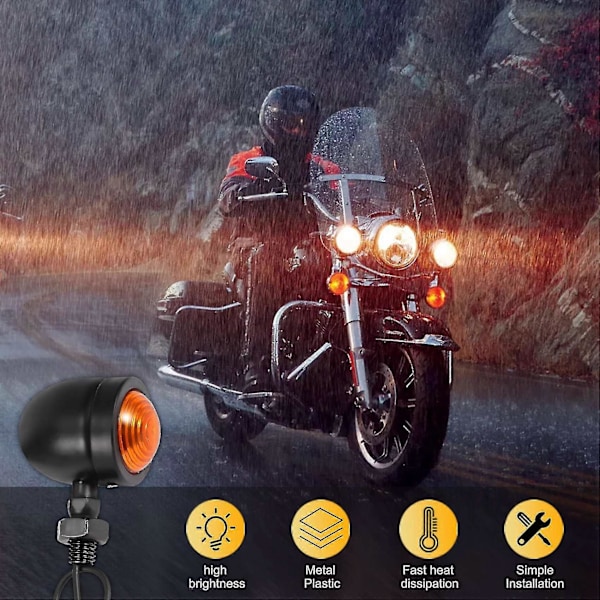 4 stk. sorte motorcykelblinklys indikatorlampe Moto blinklys til Chopper Bobber TY