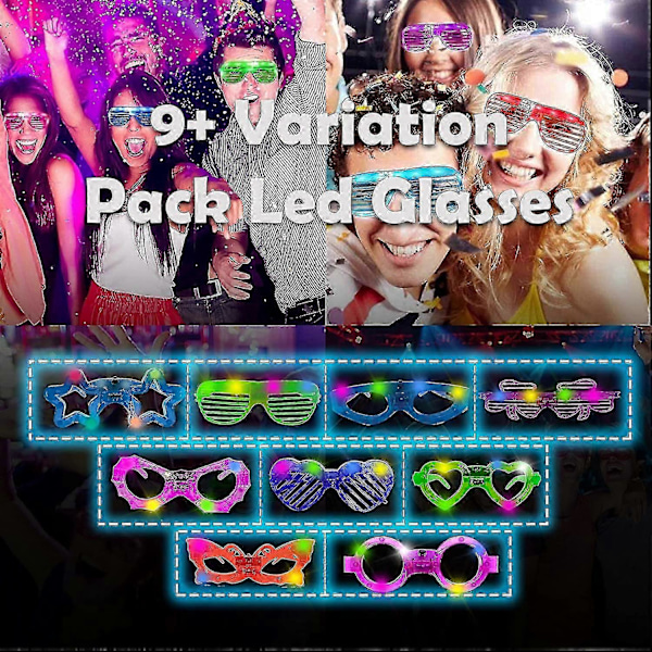 Kryc 12 kpl Valolliset LED-lasit, valaisevat pimeässä, vilkkuvat lasit lapsille, rave, EDM, Halloween Rb01 syntymäpäiväjuhlatarvikkeet (tähti 12 kpl)