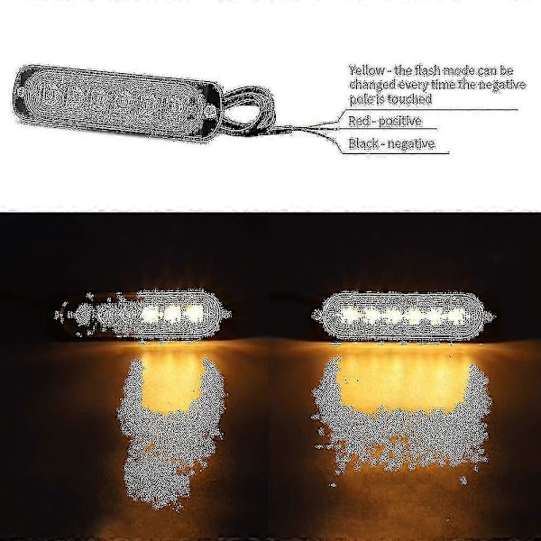 4 st Blinkande Sidoljus 6 Led Varningsljusramp Gul Felsökning Varningsfyr Nödblixtljus Vattentät 12v 24v Universal För Bil Lastbil (