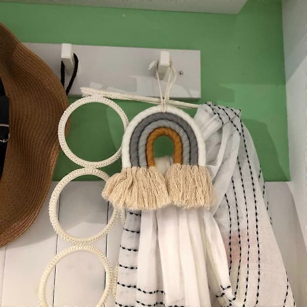 Boho Dekor Makramé Regnbåge Väggbonad för Baby Flickor Barn Barnrum Present