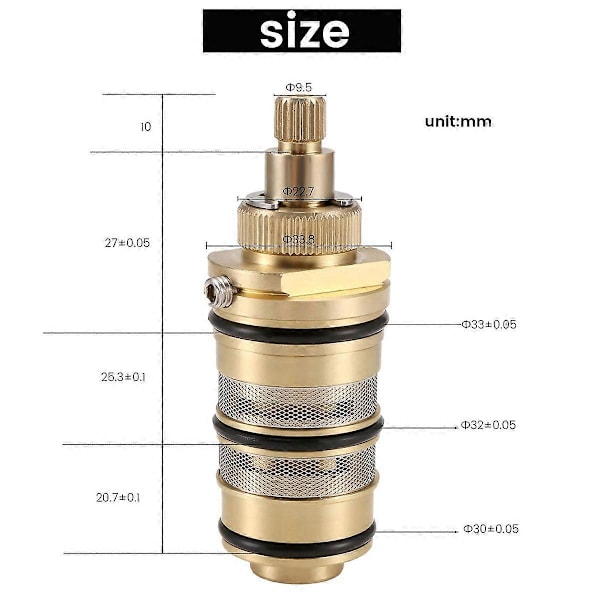 Brass Udskiftningstermostat, Brusermixerventil Stang Reparationskit Badeværelse Vandtemperaturregulering