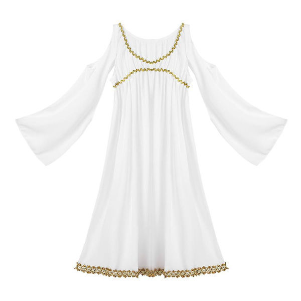 Romersk gresk gresk Athena Goddess Cosplay-kjole Jenter Gold Trim Halloween-kostyme Rollespill Party Lang Fancy Dress XS