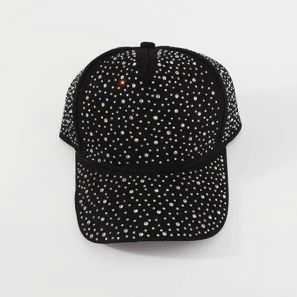 Justerbar Åndbar Rhinestone Baseball Cap Bling Pailletter Sort