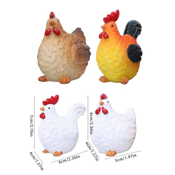 2 STK. Mini-modeller af høne og kylling i harpiks, perfekt til hjemmeindretningsentusiaster og samlere, mini-dyrefigurer