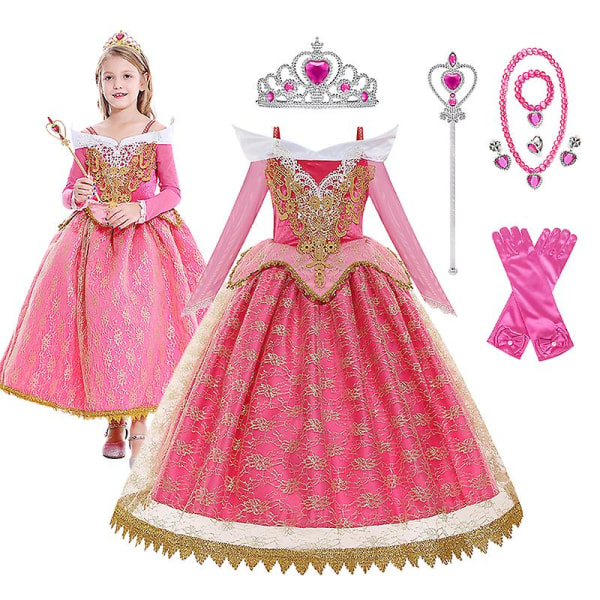 Tornerose Cosplay kostyme Disney Aurora prinsessekjole Barn Barn Cosplay Fancy kostyme Halloween klær til jente 110cm