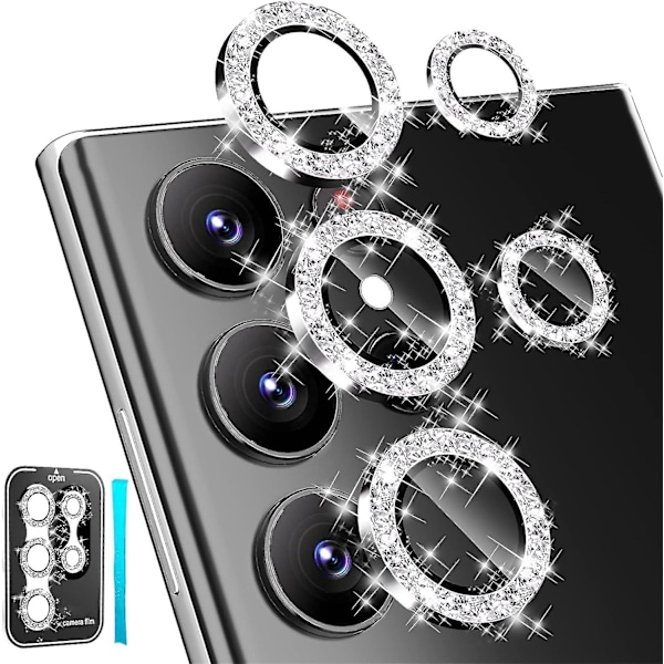For Sansung Galaxy S24 Plus Kameralinsebeskytter, Skinnende HD Herdet Glass Aluminium Legering Ring, Bakskjerm Kameradeksel Film