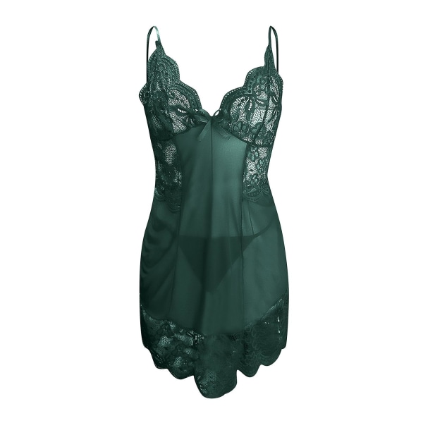 Kvinnors sexiga underkläder spaghetti rem pyjamas enfärgad babydoll nattlinne Green 2XL