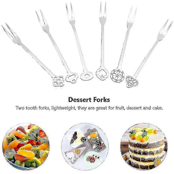 Dessertgafler - 6 stk./sæt Kagegafler - Rustfrit stål To-tands Gafler Sæt til Hjemmet