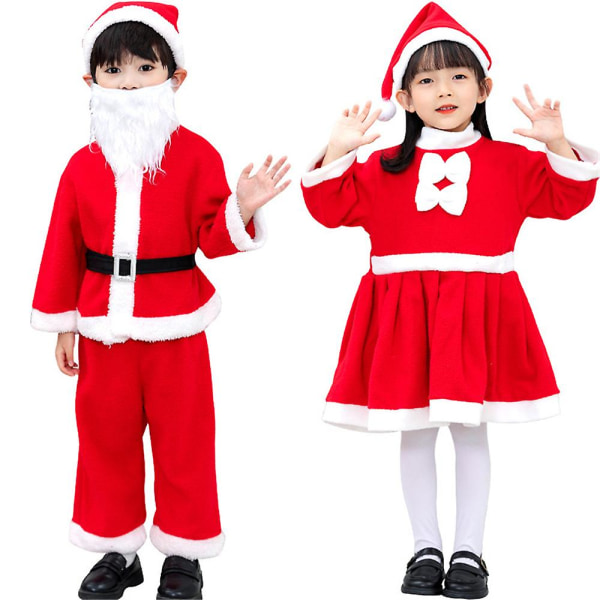 Jul Barn Julenissen Mr. Santa Ms. Nisse Kostyme Dress Antrekk Sett Fancy Dress Gutter Jenter Fest Cosplay Girl 4-5Y