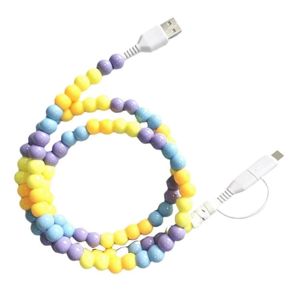 Bærbar Mode Perlebesat 2-i-1 Datakabel USB C Kabel Multi Opladerkabel Håndlavet Farverig Perle F