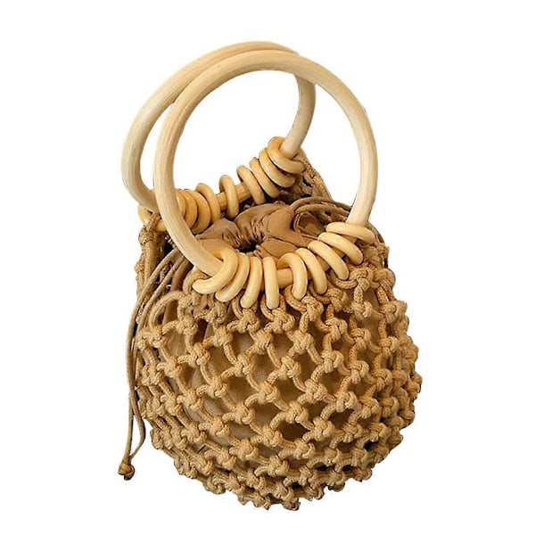 Strå Håndtaske Rattan Taske Rund Top-håndtag Hul Sommer Strand Tote Tasker