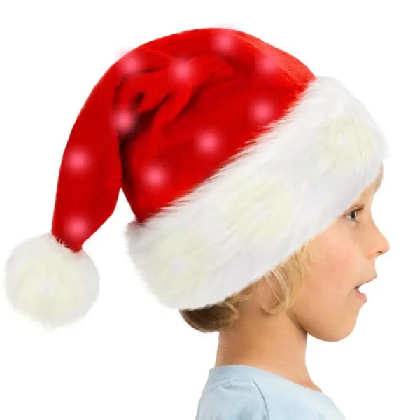 Julehat LED Julehat Blød plys julehat Klassisk julecosplayhat Julefesthat Voksne Børn adult warm