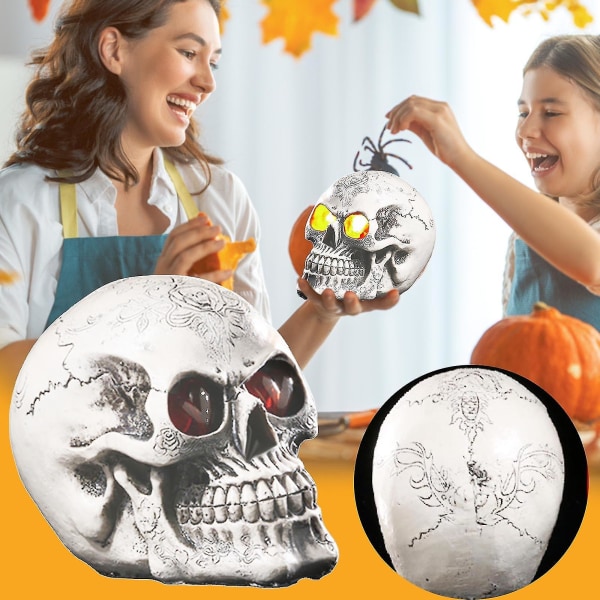 Home Decor Halloween Resin Glødende Øjne Kraniehoved Dekorative Kranierekvisitter Høj kvalitet