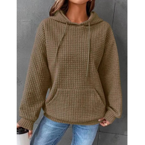 Damtröja med luva för kvinnor Off Shoulder-tröja Enfärgad långärmad tröja Khaki 3XL