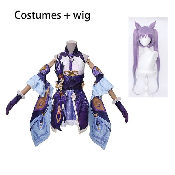 Keqing Cosplay -asupeli Genshin Impact Cosplay Ke Qing Uniform mekko Peruukki Vaatteet Halloween-juhlaasut naisille Costumes M