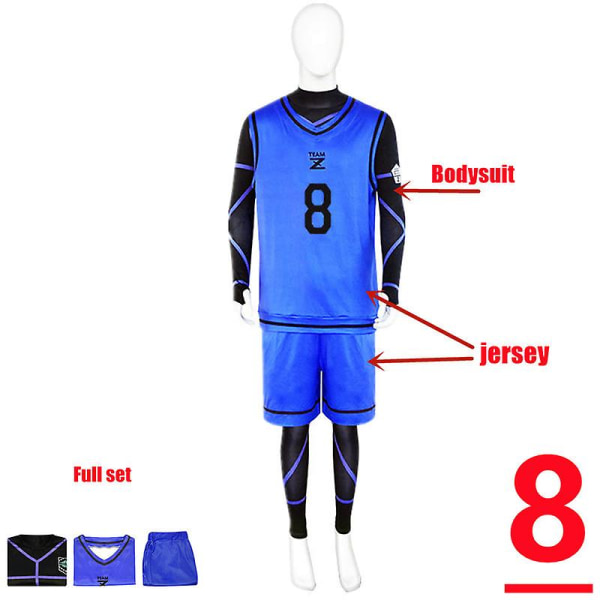 Anime Sininen lukko Bachira Meguru Cosplay-asu Jalkapallo Jersey Urheiluvaatteet Univormu Body Halloween Joulujuhlavaatteet L