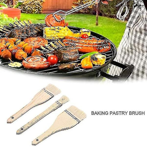 3 st Träbakborstar Multifunktionell Matlagning Grill Hushåll Grill-