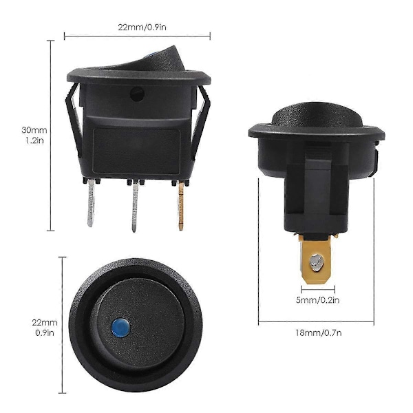 3 stk. 12V 20A vippekontakt LED Blåt Lys SPST On-Off Kontrol til Både Biler Racerbiler Off-R