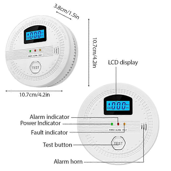 3-pack Rök- och kolmonoxiddetektor 2-i-1 CO- och rökdetektorer LCD-display Smart detektor