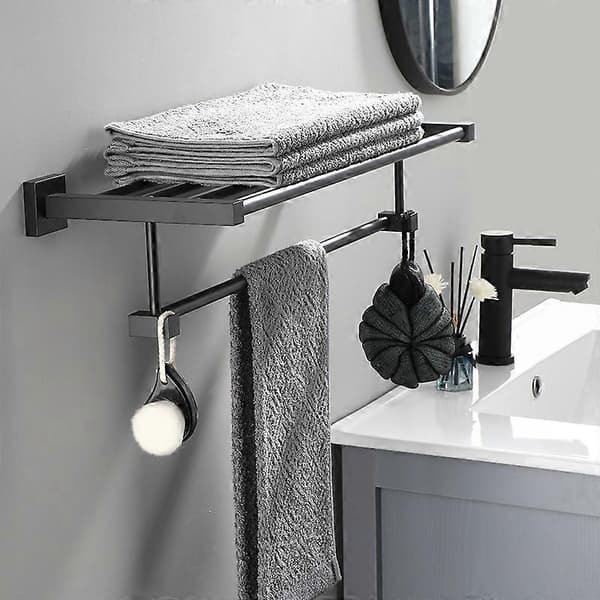 Badeværelse Vægmonteret Håndklædeholder - Sort, til Badehåndklæder, 50 cm