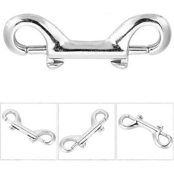 1 x 100 mm dobbeltended dykkerkrog, dobbeltended clips rustfri stål krog lås skruekrog holdbar fjeder scuba dykker spænde, sølv