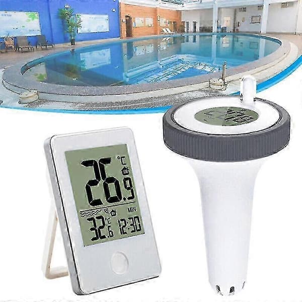 Trådløst Pooltermometer og Modtagersæt, Flydende Termometer med Letlæseligt Display, Batteridrevet Termometer til Pools, Spabade