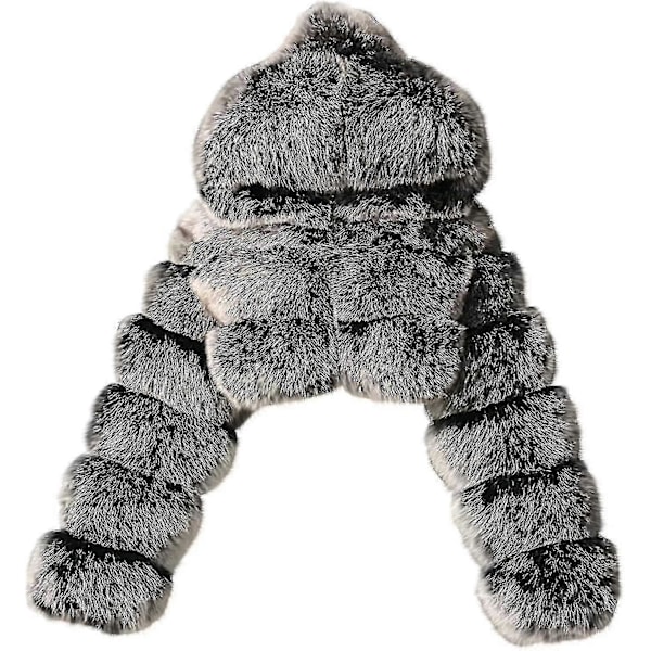 Faux Fur Pels Dame Med Hætte Cropped Bubble Frakker Fleece Kort Varm Jakker Plus Size Vinterfrakker Til Kvinder