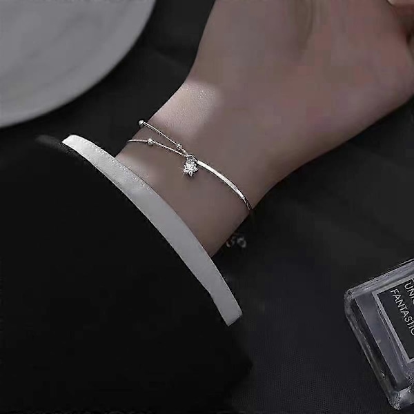 Silver Star Zirkon Boll Armband Kedja Armring Charm Dam Party Smycken Gåva, 1st